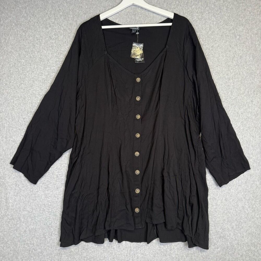 Brand New Torrid Women's Size 4, 4XL, Black Long Sleeve Button Down Shirt Top